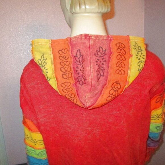 Rising SUNBURST Rainbow Size 2X HOODIE Full Zip SLASHED Jacket HIPPIE Boho ARTSY - Picture 7 of 11
